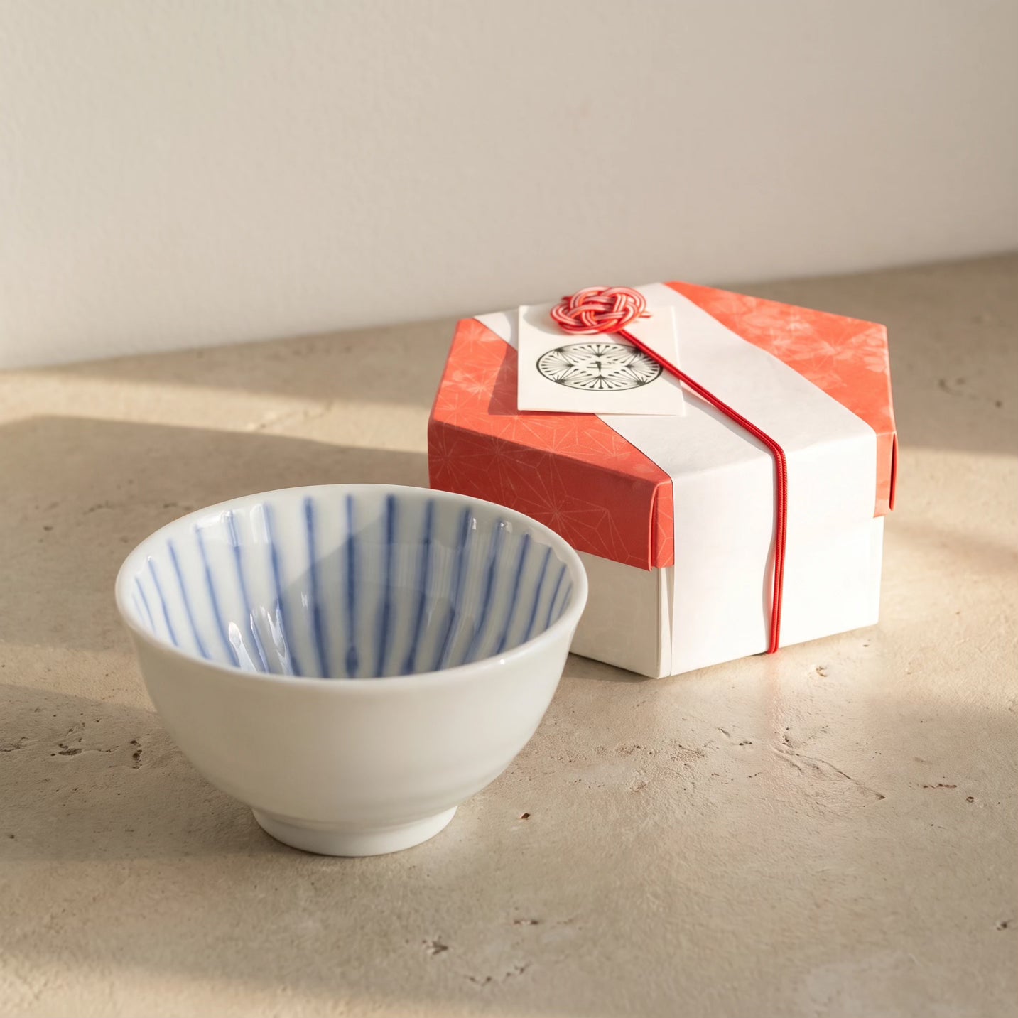 Japanese Blue Tokusa Stripe Rice Bowl 4.7 in (12 cm)
