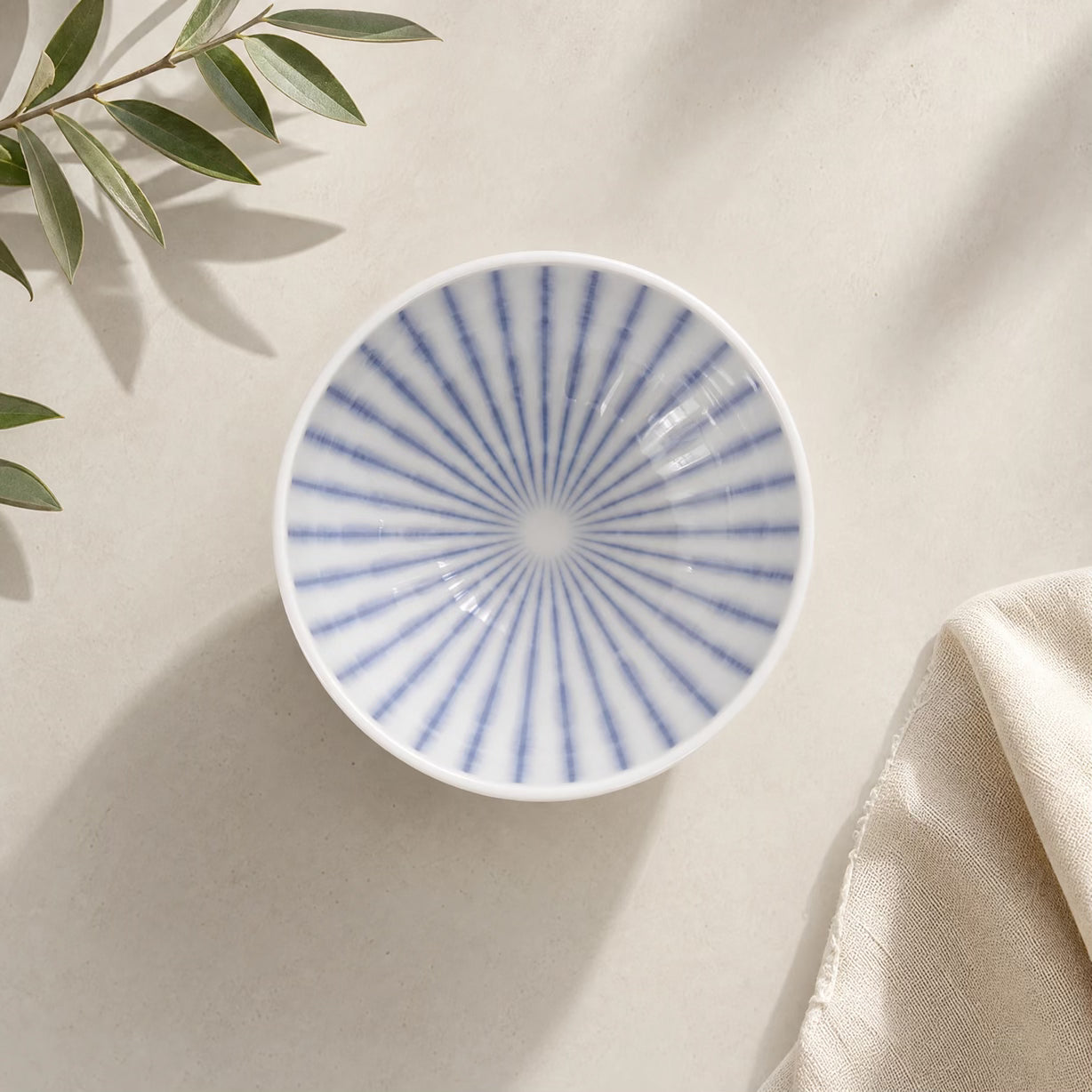 Japanese Blue Tokusa Stripe Rice Bowl 4.7 in (12 cm)