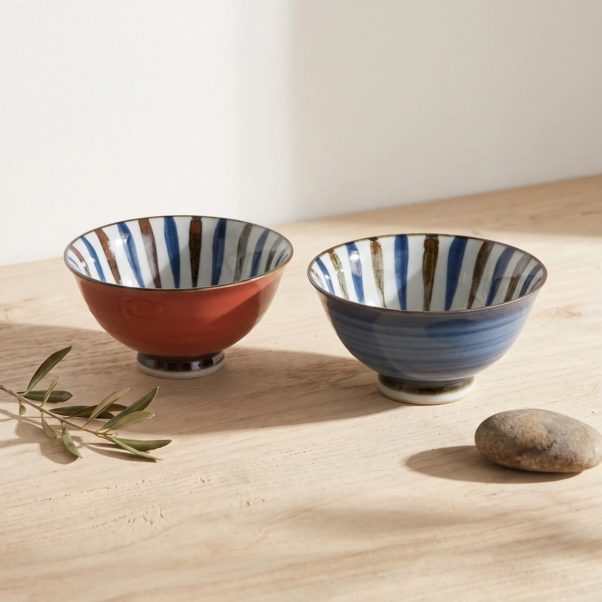 Japanese Tokusa Stripe Rice Bowl Gift Set (Set of 2)