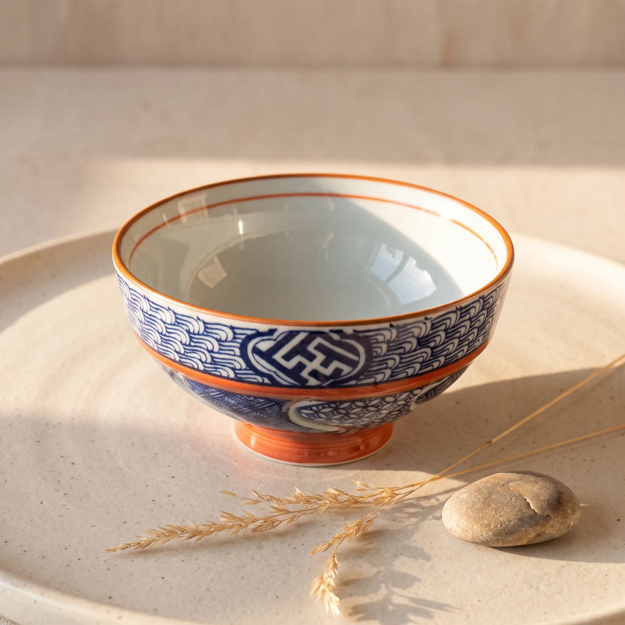 Japanese Traditional Blue & Red Rice Bowl Gift Set (Set of 2)