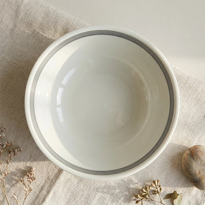 Japanese Porcelain Rice Bowl Blue & White Fine Stripe Pattern 13cm
