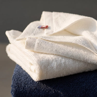 Imabari Towel Premium White & Navy Face Towels Wooden Gift Box (Set of 2)