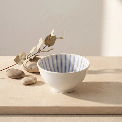 Japanese Blue Tokusa Stripe Rice Bowl 4.7 in (12 cm)