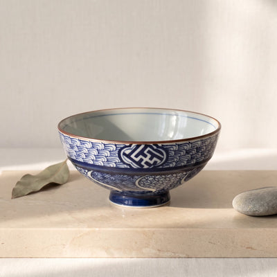 Japanese Traditional Blue & Red Rice Bowl Gift Set (Set of 2)