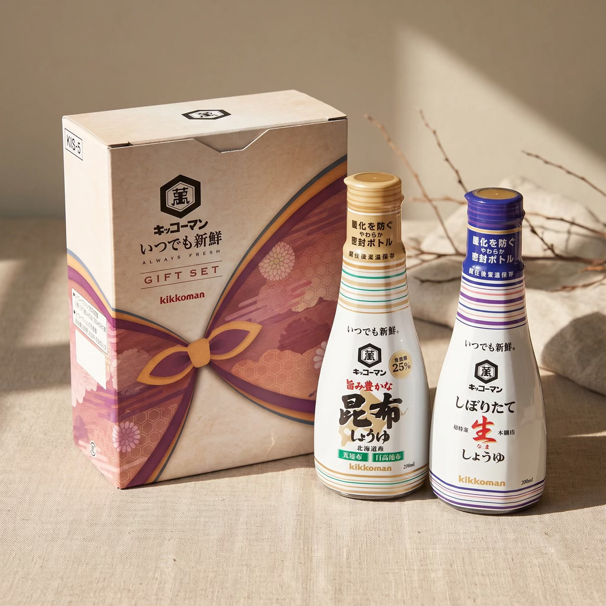 Kikkoman Always Fresh Soy Sauce Gift Set (Fresh Soy Sauce & Kombu Soy Sauce) 200ml ×2
