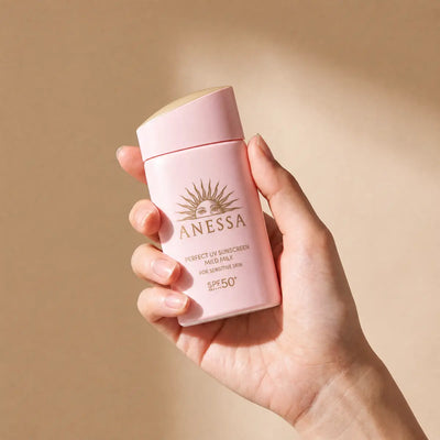 Anessa Perfect UV Sunscreen Mild Milk NA 60ml held in hand